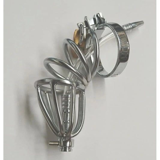Hoop Male Chastity Cage with Urethral Tube - Male Chastity