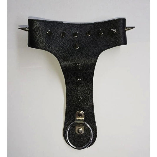 Devils Spiked Leather Collar with O Ring Cock Rings