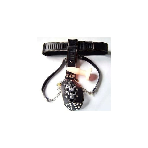 Dungeon Ware Leather Chastity Harness With Anal Plug - Male Chastity