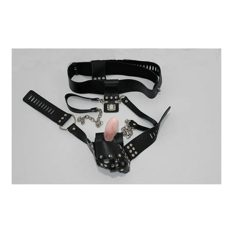 Dungeon Ware Leather Chastity Harness With Anal Plug - Male Chastity