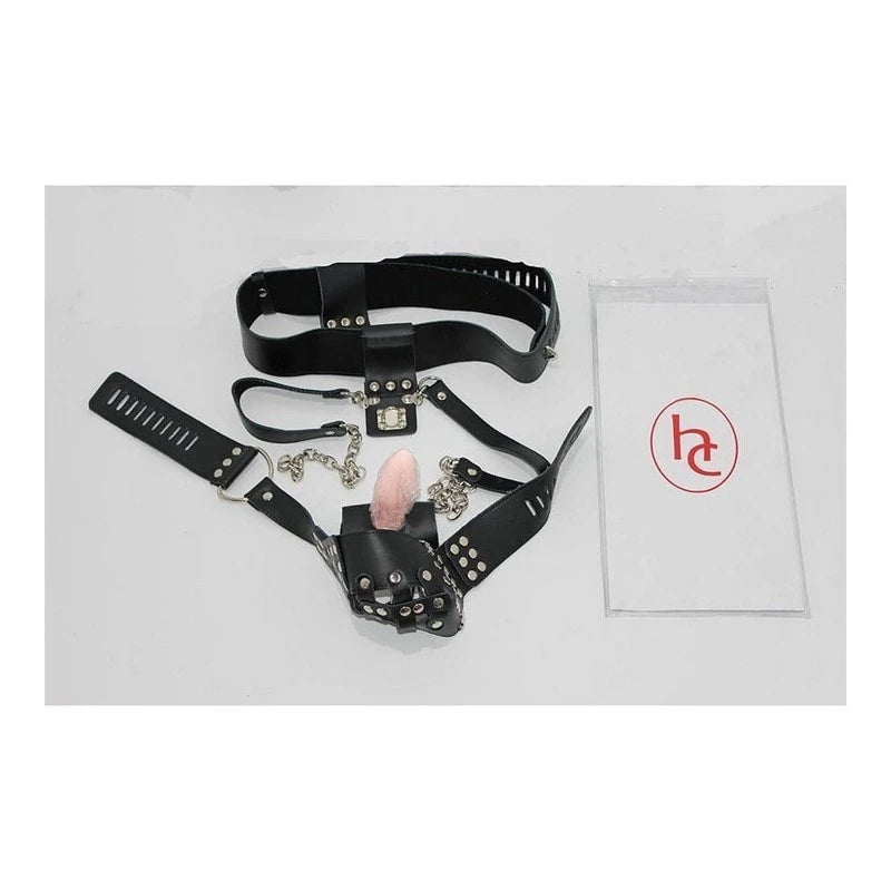 Dungeon Ware Leather Chastity Harness With Anal Plug Male Chastity