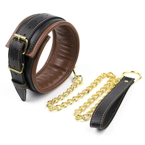 Golden Chain Leash Thick Bondage Collar - Butt Plugs