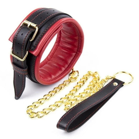 Golden Chain Leash Thick Bondage Collar - Butt Plugs