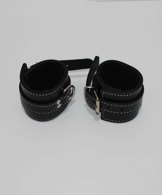 Abbey Leather Buckle Black Wrist Restraints - Cuffs and Restraints