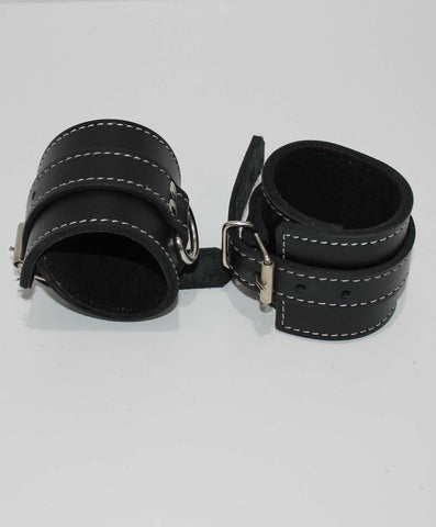 Abbey Leather Buckle Black Wrist Restraints - Cuffs and Restraints