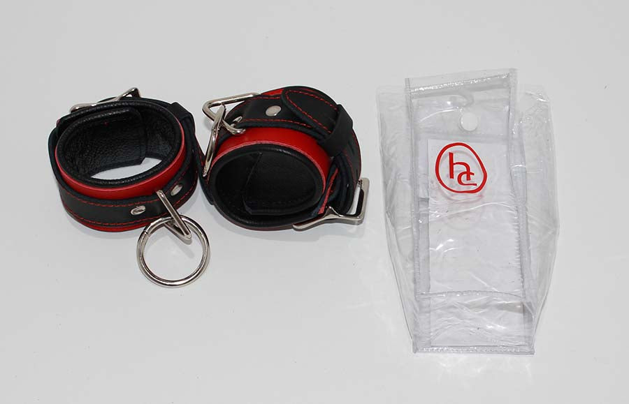 Netherworld Restraints Wrist Cuffs Black and Red Leather Collars And Cuffs