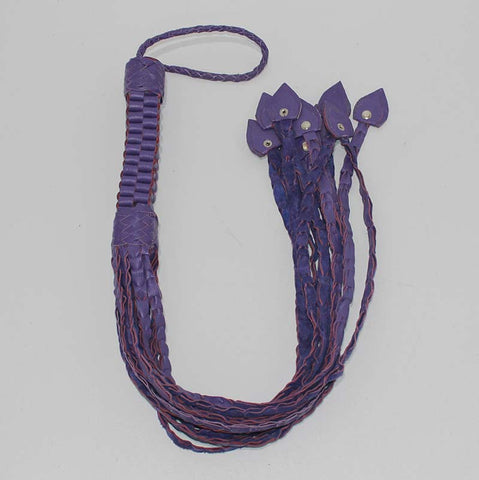 Whippa Leather Flogger with Braided Handle Black/Blue - Whips And Crops