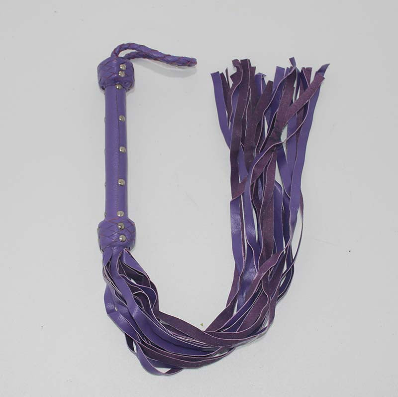 Whiplash Leather Flogger with Handle Purple Whips And Crops