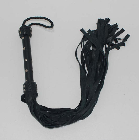 Whiplash Leather Flogger with Handle Black Whips And Crops
