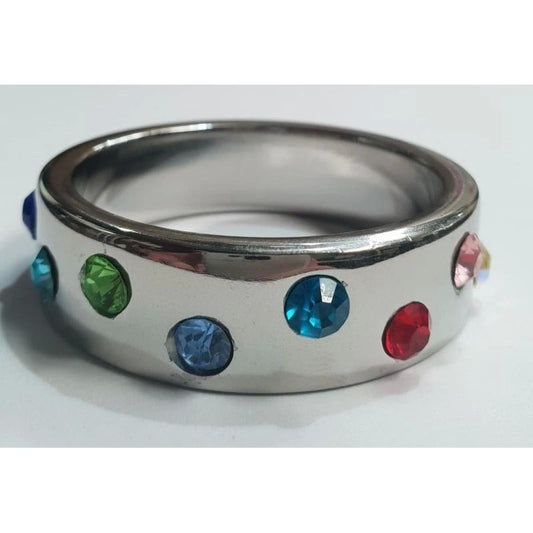 Wide Band Jewel Encrusted Steel Cock Ring - Cock Rings