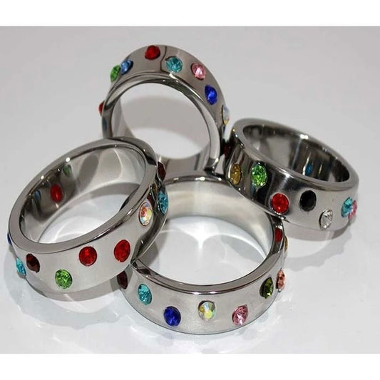 Wide Band Jewel Encrusted Steel Cock Ring - Cock Rings