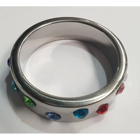 Wide Band Jewel Encrusted Steel Cock Ring - Cock Rings