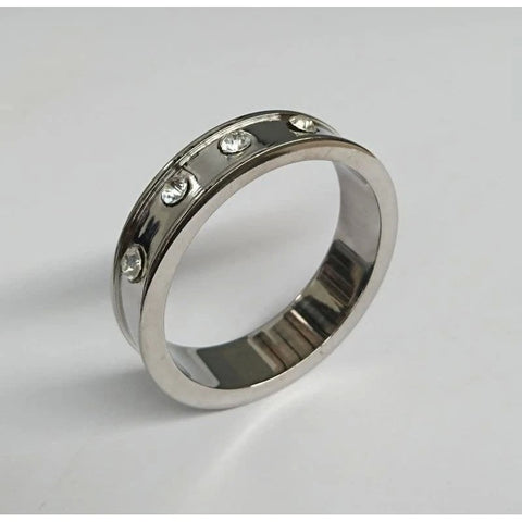 Deep Shallow Steel Cock Ring with Diamond Gem - Cock Rings