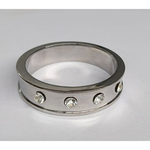 Deep Shallow Steel Cock Ring with Diamond Gem - Cock Rings
