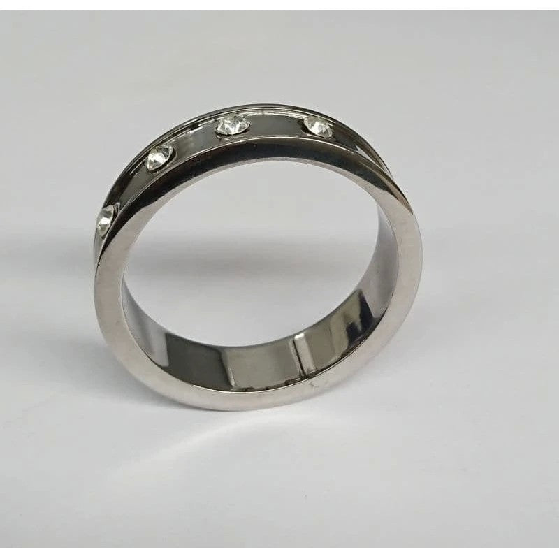 Deep Shallow Steel Cock Ring with Diamond Gem Cock Rings
