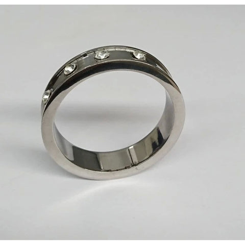 Deep Shallow Steel Cock Ring with Diamond Gem - Cock Rings