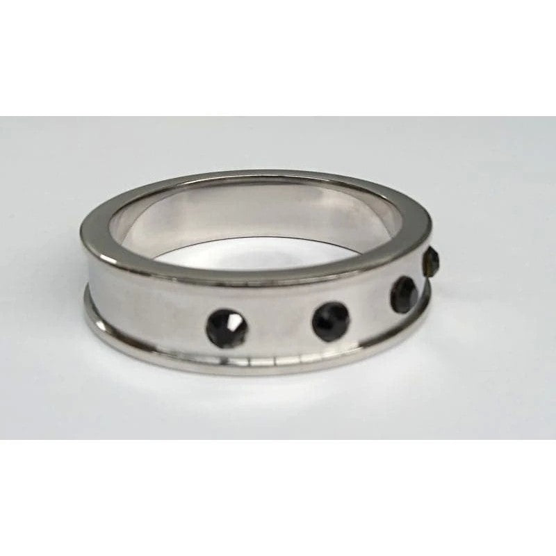 Deep Shallow Steel Cock Ring with Onyx Gem Cock Rings