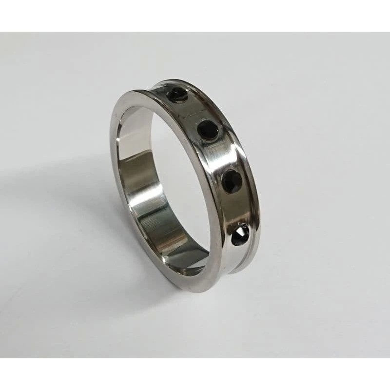 Deep Shallow Steel Cock Ring with Onyx Gem Cock Rings