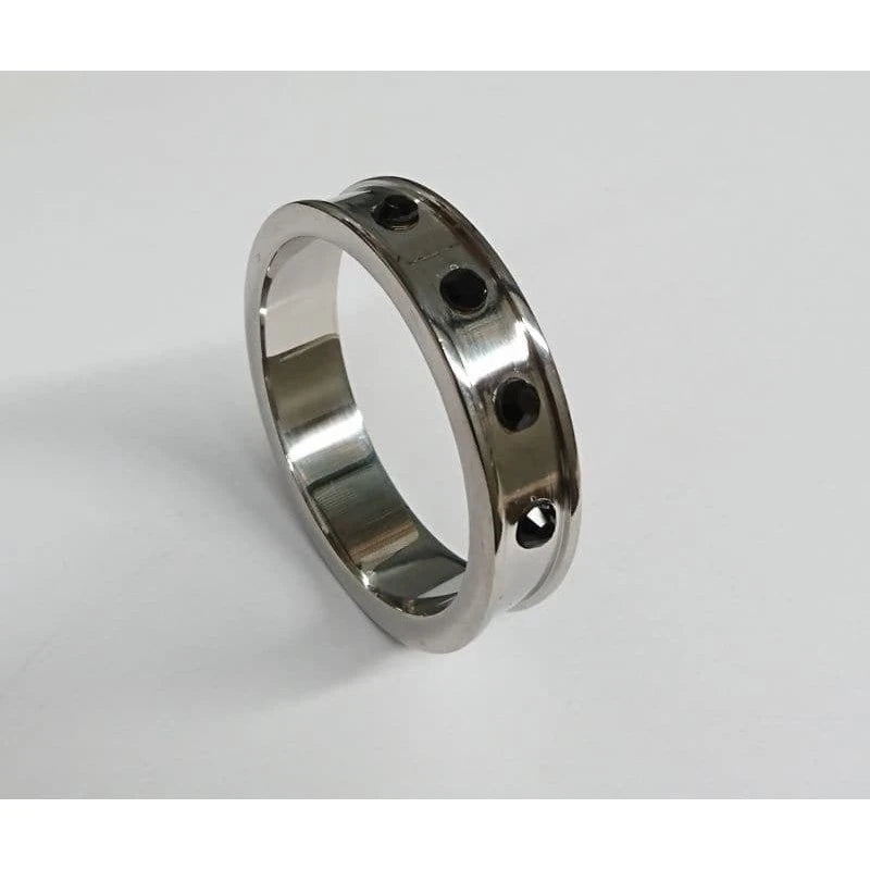 Deep Shallow Steel Cock Ring with Onyx Gem Cock Rings