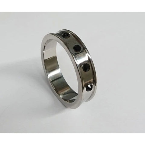 Deep Shallow Steel Cock Ring with Onyx Gem - Cock Rings