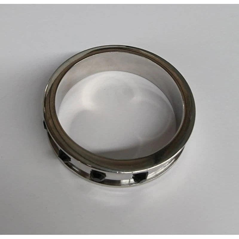 Deep Shallow Steel Cock Ring with Onyx Gem Cock Rings