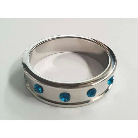 Deep Shallow Cock Ring 55mm Sapphire Gemmed - Cock Rings