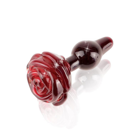 Pipedream Icicles No 76 Rose Shape Glass Butt Plug - Glass Sex Toys
