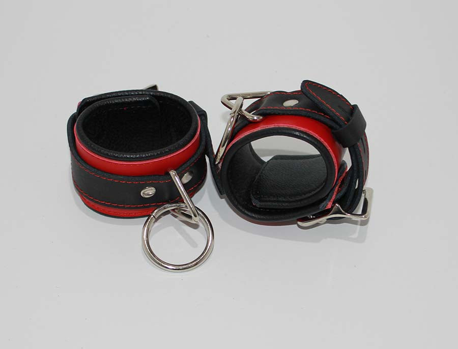 Netherworld Restraints Wrist Cuffs Black and Red Leather Collars And Cuffs