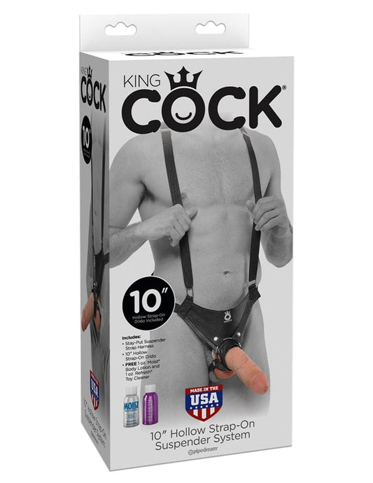 King Cock 10 Inch Hollow Strap-On Suspender System - Strap On Sextoys