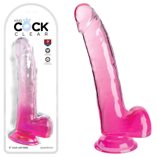 King Cock Clear 9 Inch Cock with Balls - Realistic Dildos