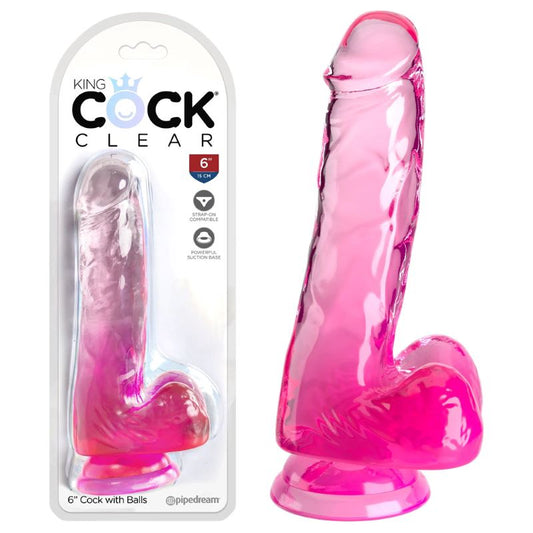 King Cock Clear 6 Inch Cock with Balls - Realistic Dildos