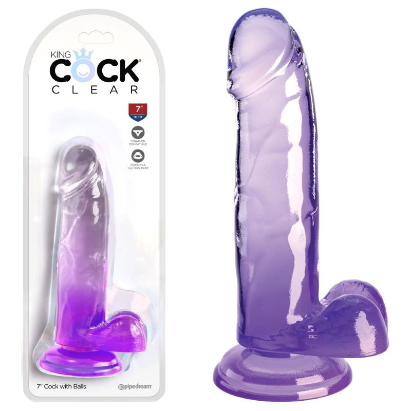 King Cock Clear 7 Inch Cock with Balls - Realistic Dildos