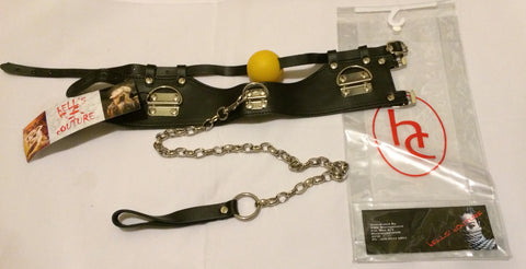 KinkSociety Ball Gag & Leather Lead - Bondage Gags and Bits