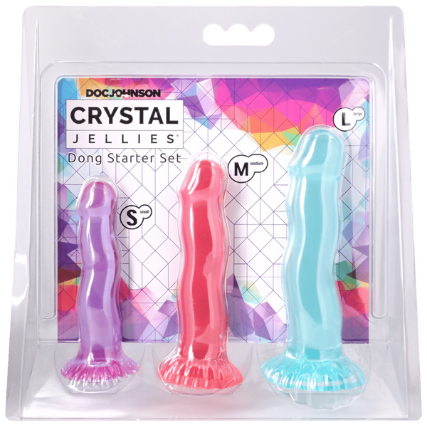 Doc Johnson 3 Piece Dong Starter Set (Purple, Pink, Teal) - Realistic Dildos