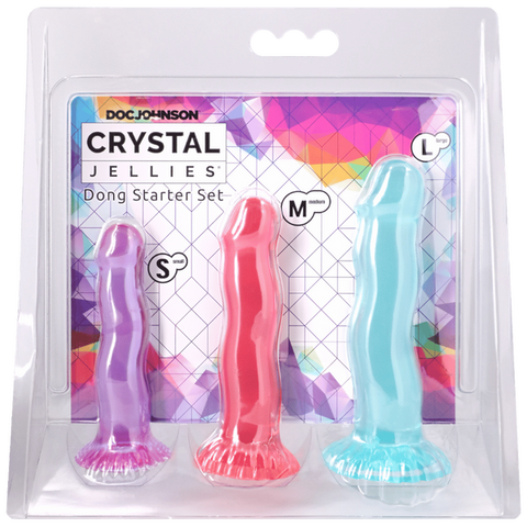 Doc Johnson 3 Piece Dong Starter Set (Purple, Pink, Teal) - Realistic Dildos