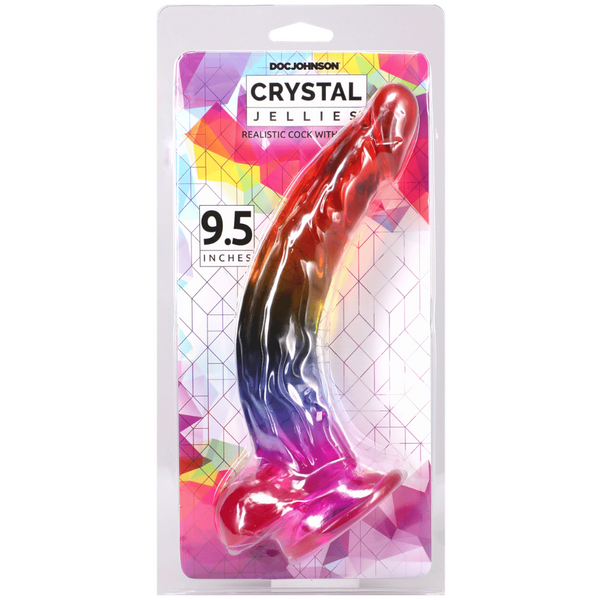Doc Johnson Crystal Jellies Realistic Cock with Balls Rainbow - Realistic Dildos
