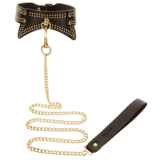 Scala Taboom Leather Studded Collar and Leash Black Collars and Leads
