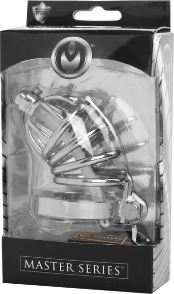 Master Series Stainless Steel Chastity Cage With Silicone Urethral Plug Male Chastity