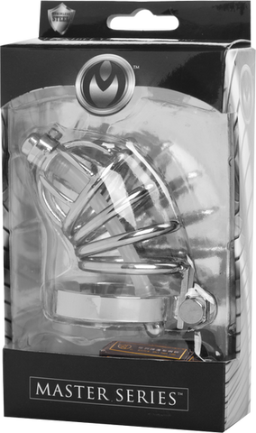 Master Series Stainless Steel Chastity Cage With Silicone Urethral Plug - Male Chastity