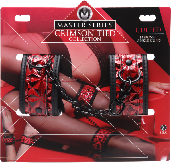 Master Series Crimson Tied Embossed Bondage Ankle Cuffs Cuffs And Restraints