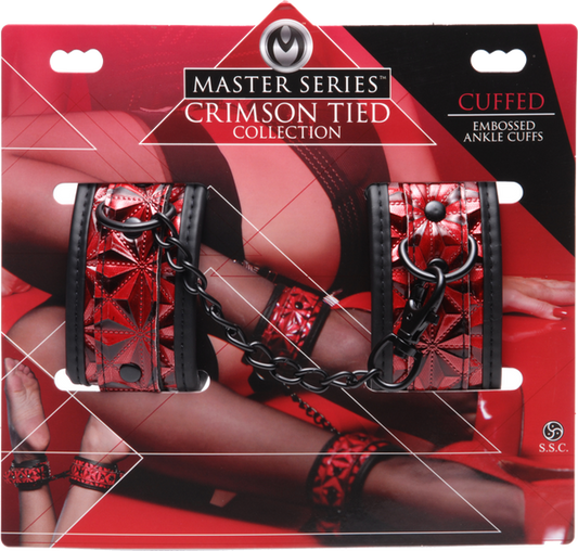 Master Series Crimson Tied Embossed Bondage Ankle Cuffs Cuffs And Restraints