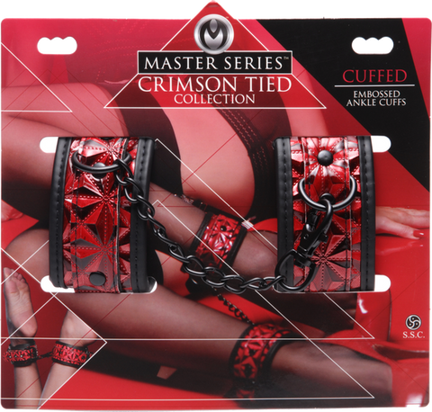 Master Series Crimson Tied Embossed Bondage Ankle Cuffs - Cuffs And Restraints