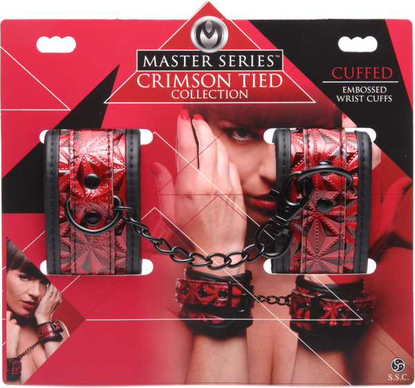 Master Series Crimson Tied Embossed BDSM Play Wrist Cuffs Cuffs And Restraints