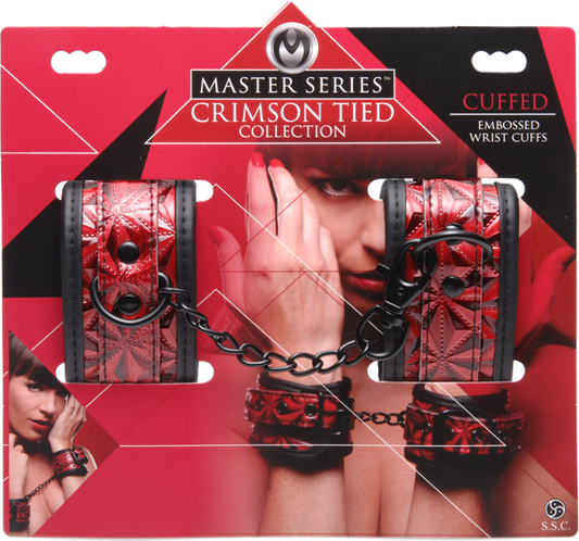 Master Series Crimson Tied Embossed BDSM Play Wrist Cuffs - Cuffs And Restraints