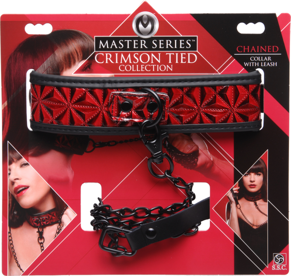 Master Series Crimson Tied Bondage Collar With Leash Collars and Leads