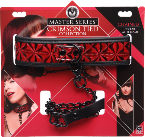 Master Series Crimson Tied Bondage Collar With Leash - Collars and Leads