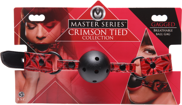 Master SeriesTied Breathable Fetish Play Ball Gag Crimson Bondage Gags and Bits