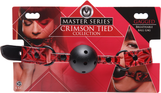 Master SeriesTied Breathable Fetish Play Ball Gag Crimson - Bondage Gags and Bits