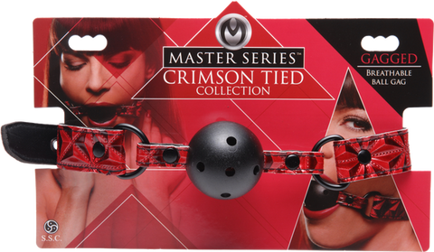 Master SeriesTied Breathable Fetish Play Ball Gag Crimson - Bondage Gags and Bits