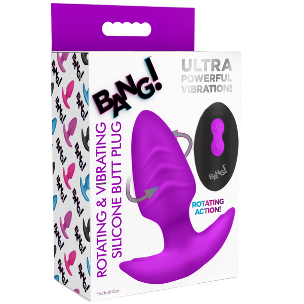 XR Brands Rotating and Vibrating Silicone Butt Plug With Remote Purple Butt Plugs